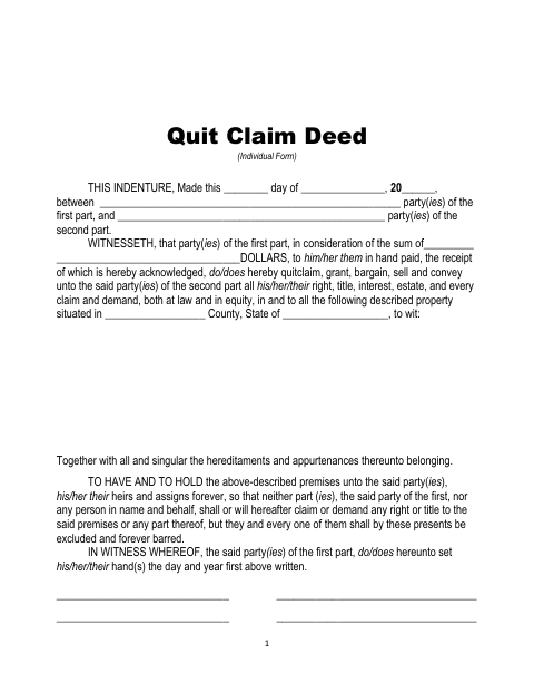 Quitclaim Deed (Individual Form), Rogers County form, first page