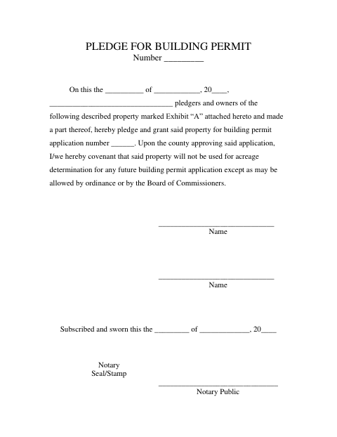 Pledge for Building Permit, Juab County form, first page
