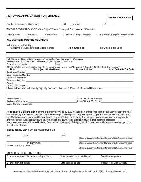 First page of the Renewal Application for Adult-Oriented License