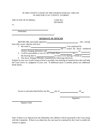 If there is no objection by the Defendant, this affidavit will ... — Clay County form, first page
