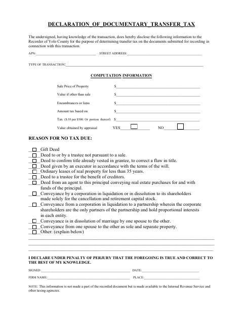 First page of the Documentary Transfer Tax Declaration