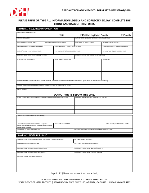 Affidavit for Amendment Form 3977 first page