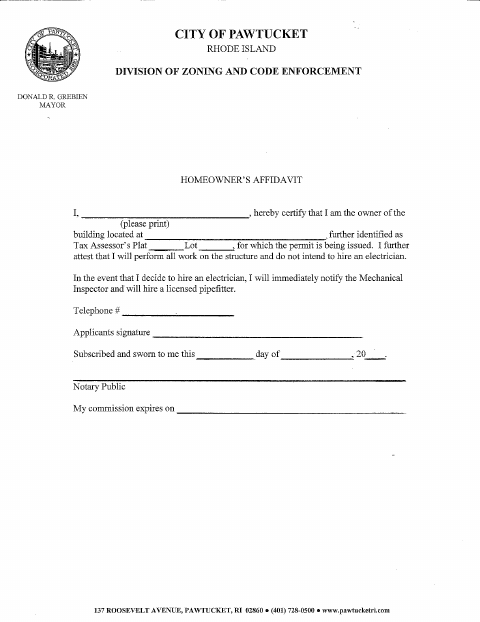 First page of the Homeowner’s Affidavit