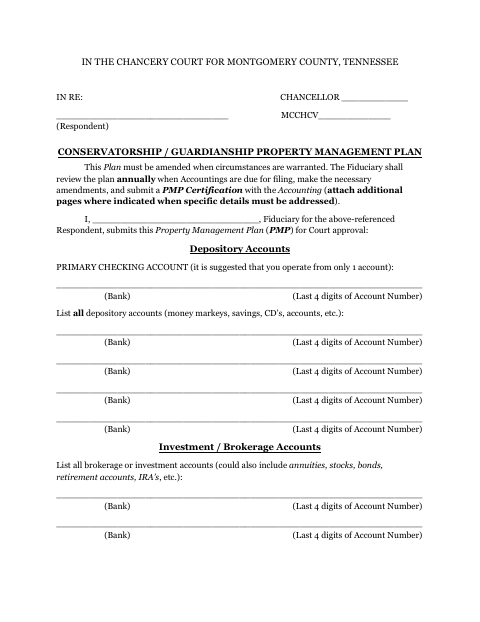 Property Management Plan, Montgomery County form, first page