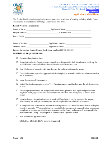 20230719 Application Model Home — Orange County form, first page