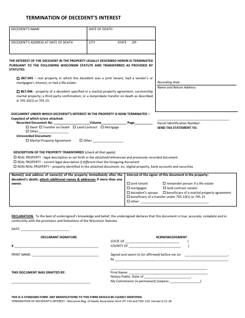 Termination of Decedent’s Interest, Winnebago County form, first page