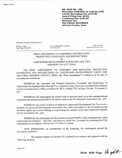First page of the First Amendment to Lakewoods Protective Covenants