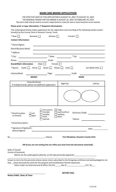 Brand Application, Houston County form, first page