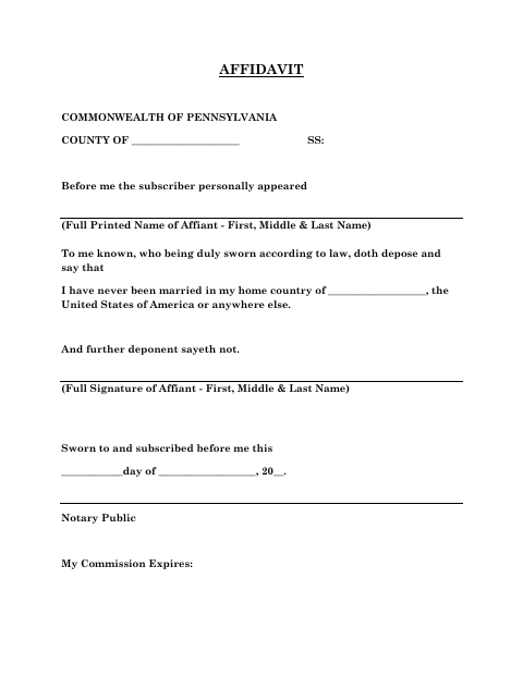 Affidavit of Marital Status, Berks County form, first page