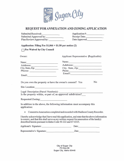 First page of the Annexation and Zoning Application