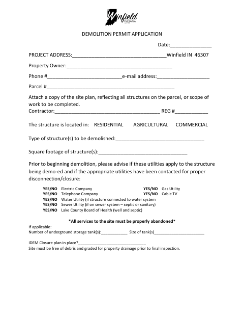 First page of the Demolition Permit Application and Affidavits
