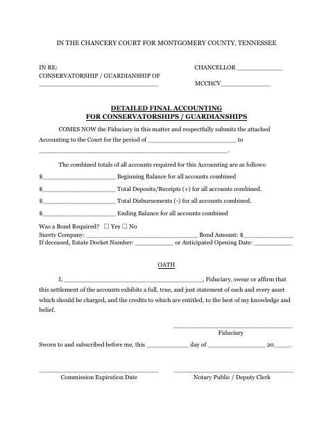 Detailed Final Accounting for Conservatorships and Guardianships, Montgomery County form, first page