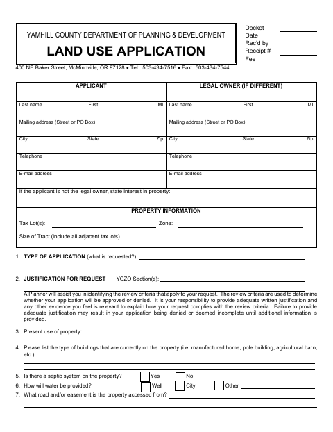 Land Use Application, Yamhill County form, first page
