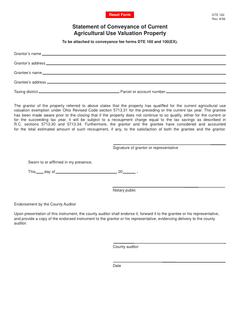 Statement of Conveyance of Current Agricultural Use Valuation Property, Williams County form, first page