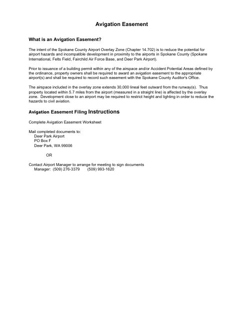 Avigation Easement, Spokane County form, first page