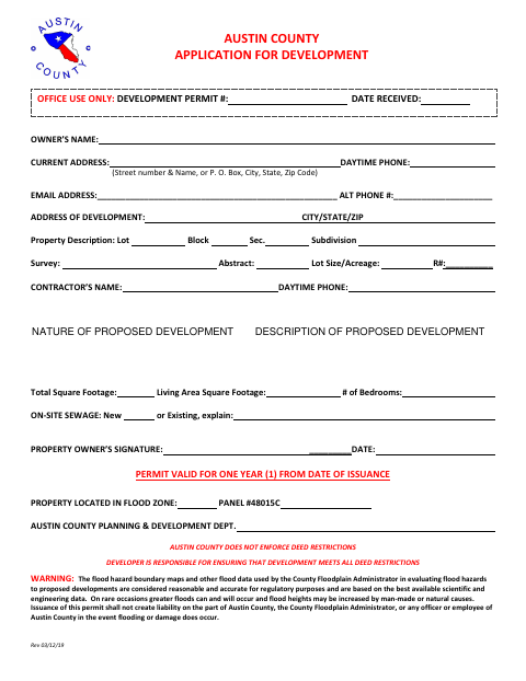 First page of the Application for Development