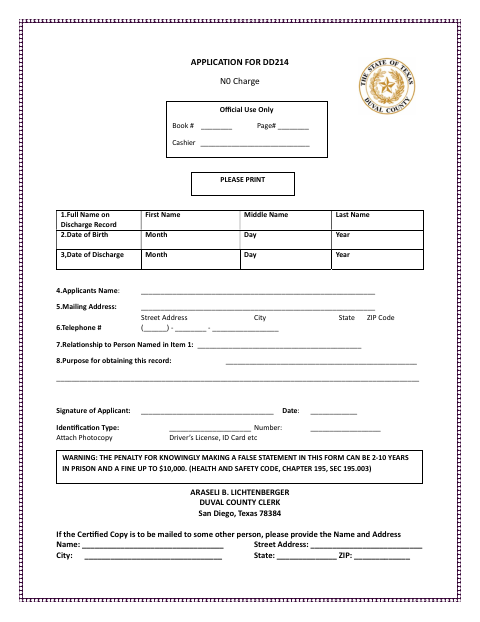 First page of the Application for DD214