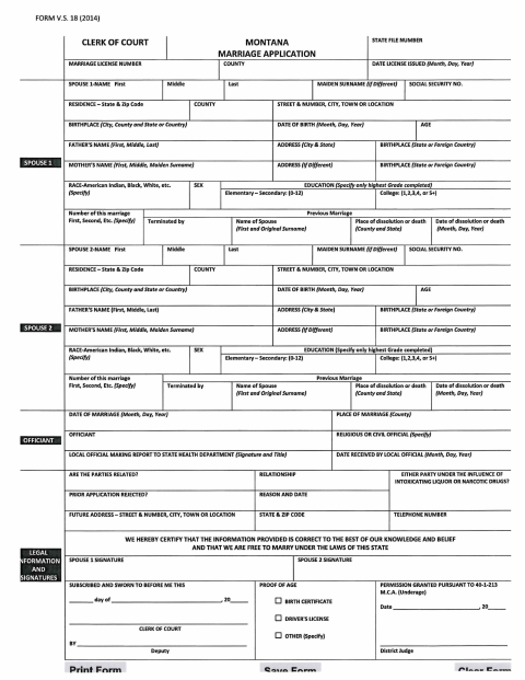 Marriage Application, Deer Lodge County form, first page