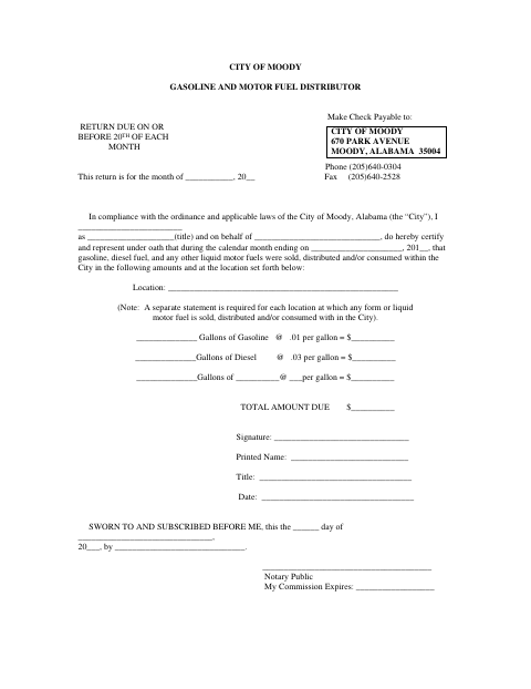 First page of the Gas and Motor Fuel Distributor Statement