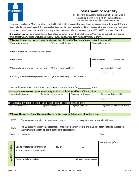First page of the Statement to Identify