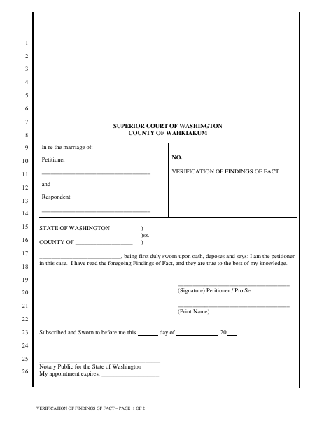 Verification of Findings of Fact, Wahkiakum County form, first page