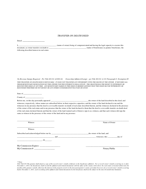 Transfer on Death Deed, Kay County form, first page