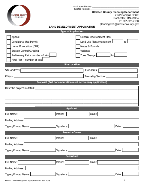 First page of the Land Development Application