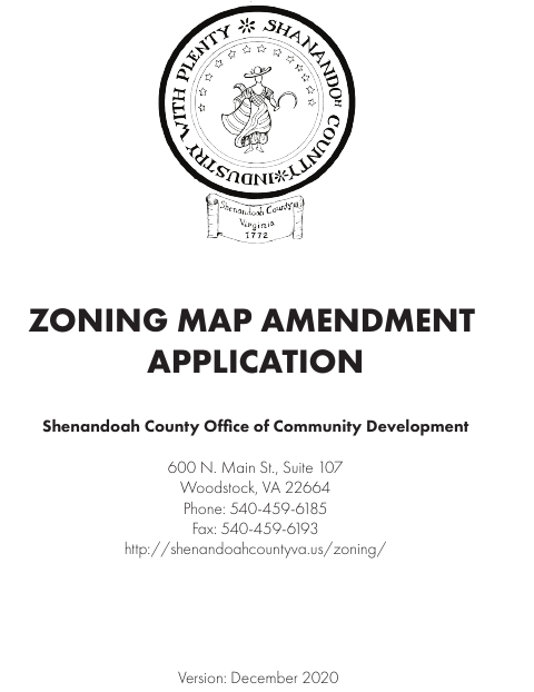 Zoning Map Amendment Application, Shenandoah County form, first page