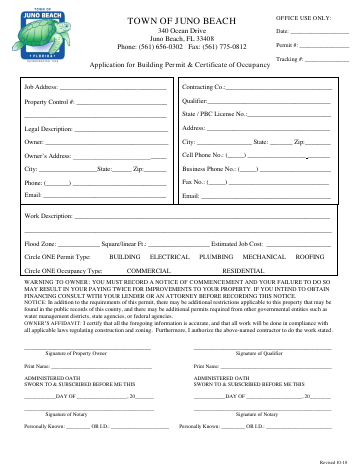 First page of the Building Permit Application