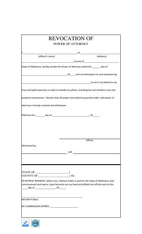 Revocation of Power of Attorney, Grady County form, first page
