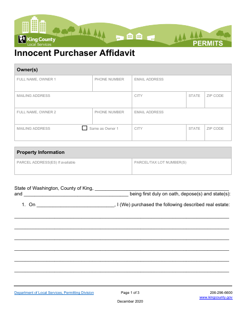 Innocent Purchaser Affidavit, King County form, first page