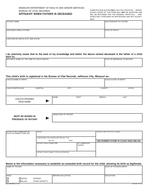 Affidavit When Father Is Deceased first page