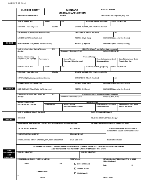Marriage Application, Custer County form, first page