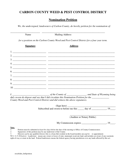 Nomination Petition, Carbon County form, first page