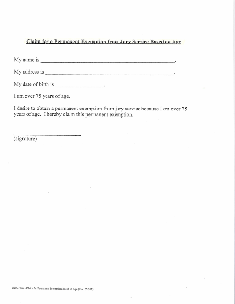 Affidavit for Exemption from Jury Duty for Physical or Mental Impairment, Anderson County form, first page