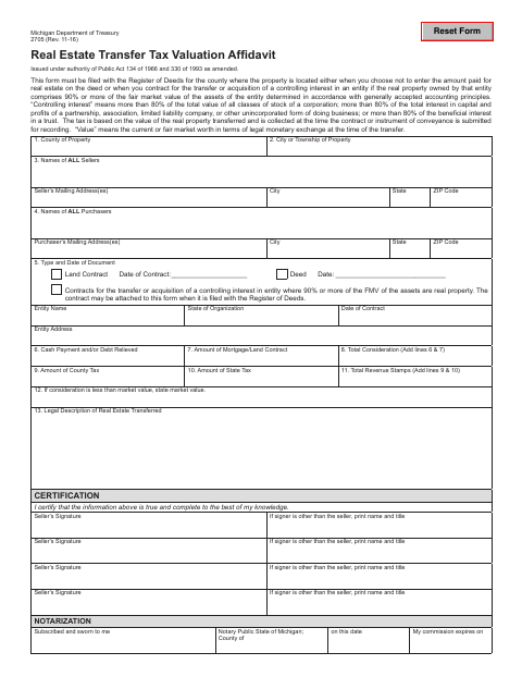 Real Estate Transfer Tax Valuation Affidavit, Menominee County form, first page