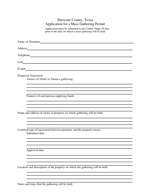 First page of the Application for a Mass Gathering Permit