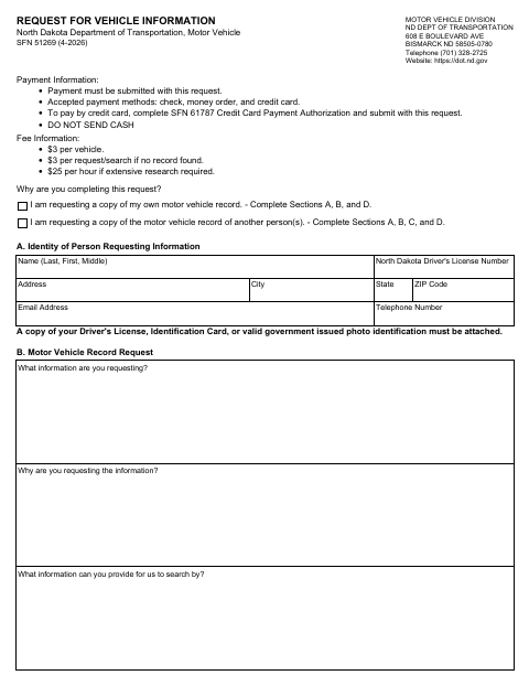Request for Vehicle Information SFN 51269 first page
