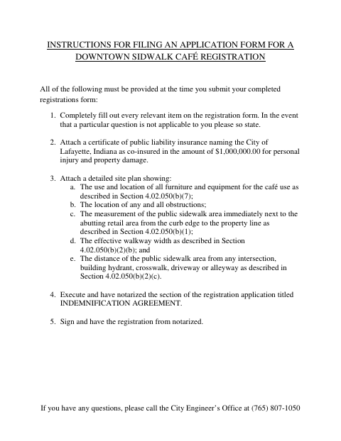 First page of the Downtown Sidewalk Café Registration