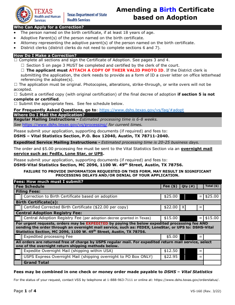 Amending a Birth Certificate Based on Adoption, Ector County form, first page