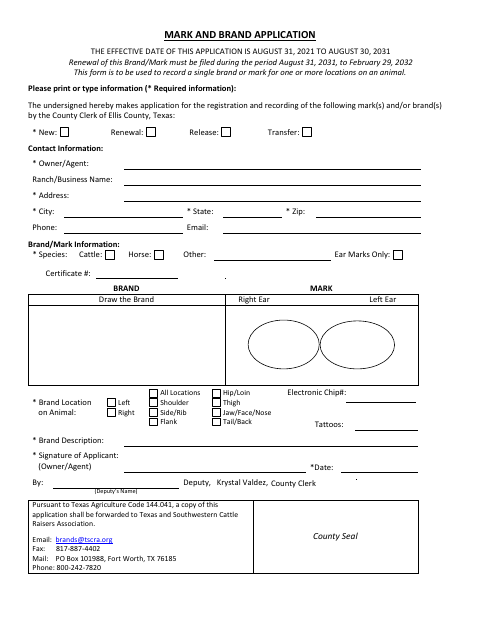First page of the Mark And Brand Application