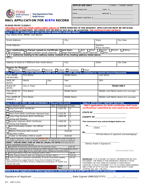 Texas Birth Certificate Application, Houston County form, first page