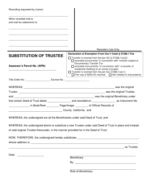 First page of the Substitution of Trustee