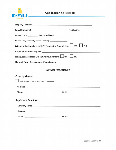 First page of the Application to Rezone