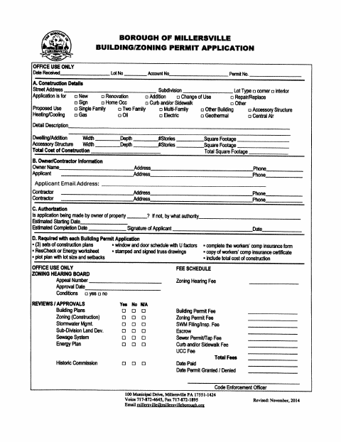 First page of the Commercial Construction Permit Application