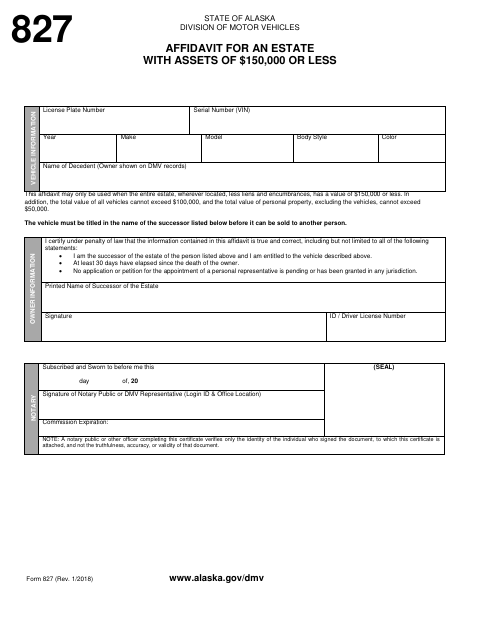 Form 827 Deceased Owner Affidavit first page
