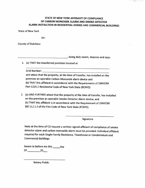 First page of the Carbon Monoxide and Smoke Detector Compliance Affidavit