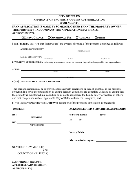 First page of the Affidavit of Property Owner Authorization