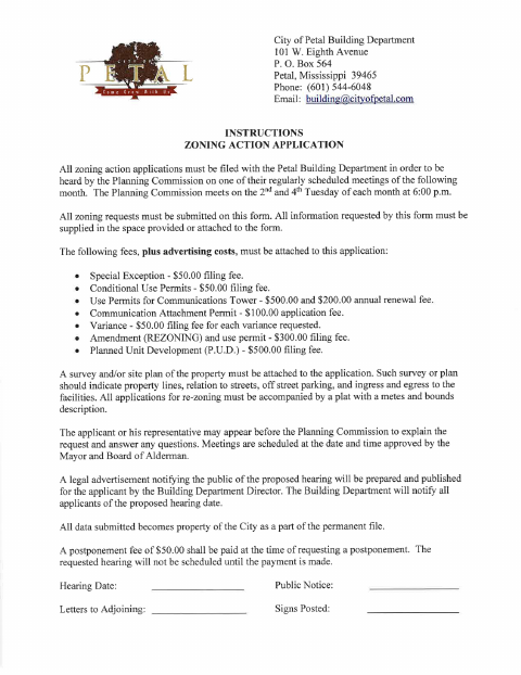 First page of the Zoning Action Application