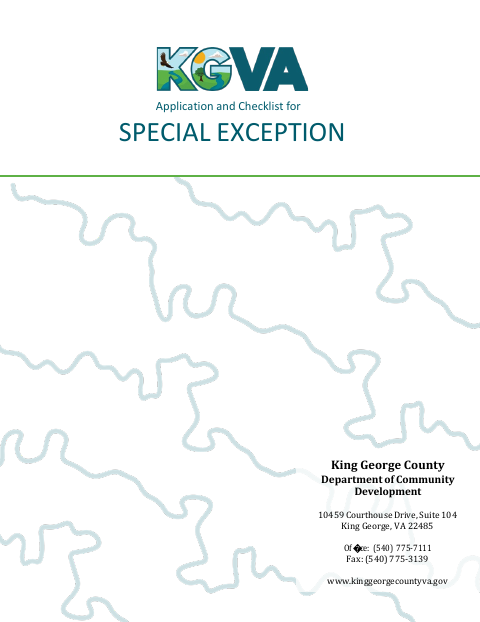 Special Exception Application, King George County form, first page